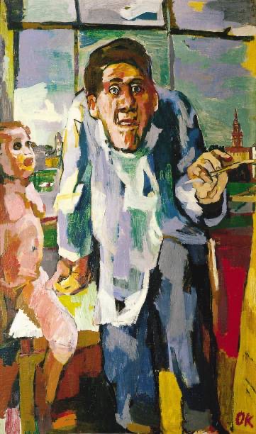 Self-Portrait with Doll by Oskar Kokoschka, the painter beside a life-sized doll made in the image of Alma Mahler